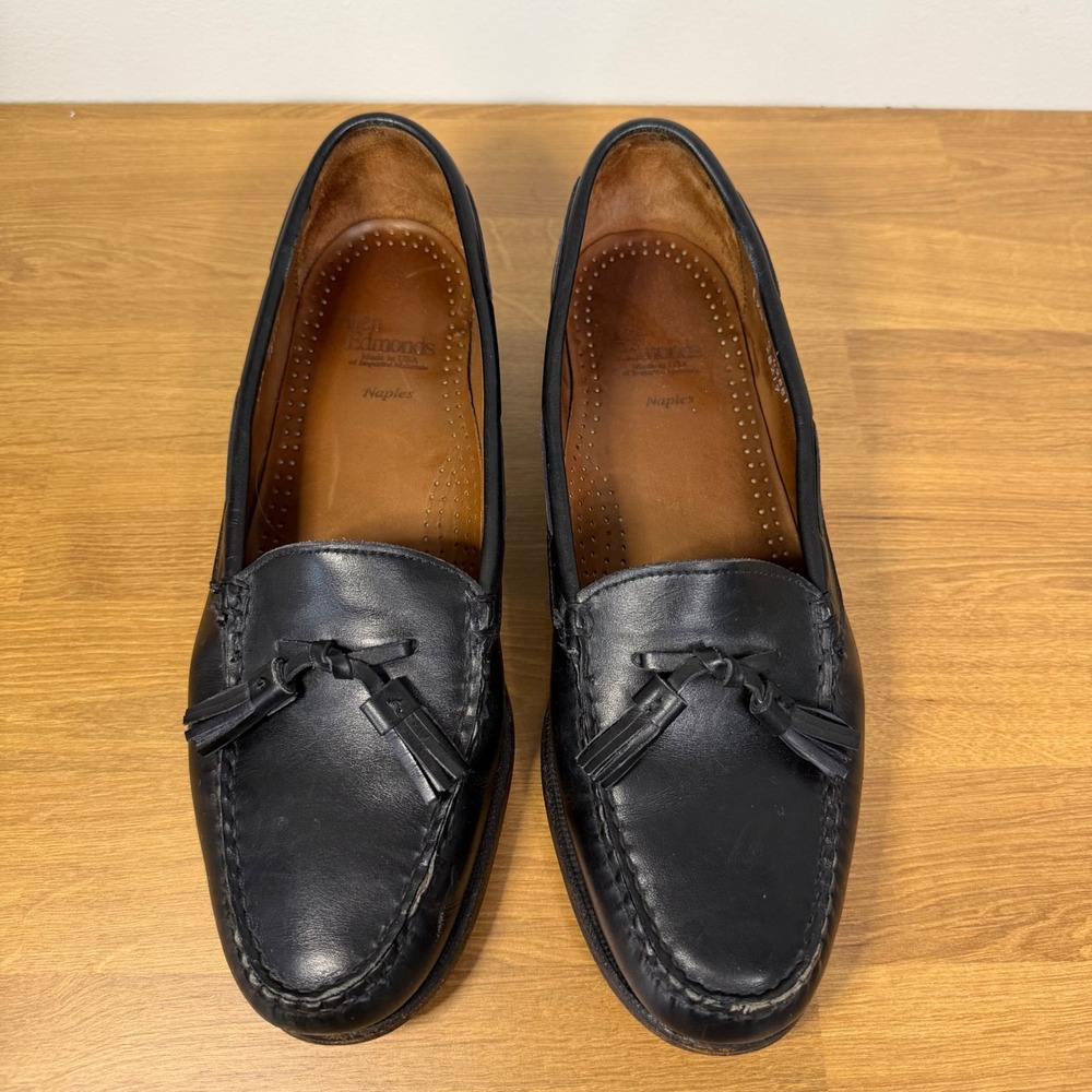 Allen Edmonds Naples Mens Black Leather Tassel Loafers 9.5 D Made in USA 42581
